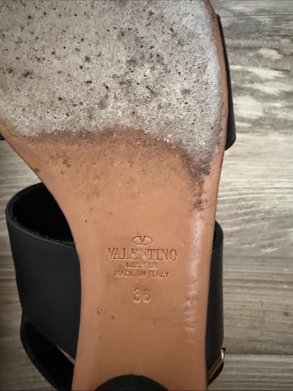 Valentino Black Leather Sandals with Gold Ring Accents - Picture 13 of 15